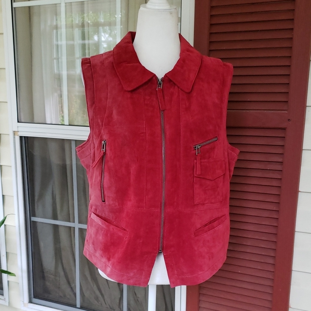 SAGUARO Vintage Women's Red Suede Zipper Western Vest